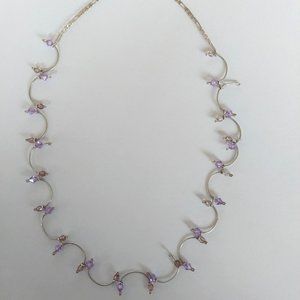 Handmade Silver Choker Necklace with Purple Beading